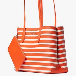 New Kate Spade All Day Sailing Stripe Large Tote Tamarillo Multi